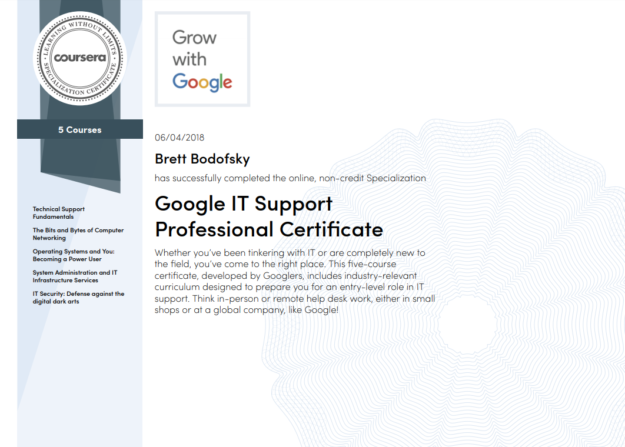 Google IT Support Professional Certificate
